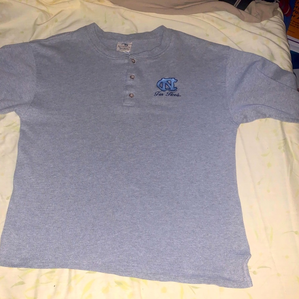 Vintage Tar Heels Gray Polo Style Long Sleeve Shirt Authentic Sports UNC READ